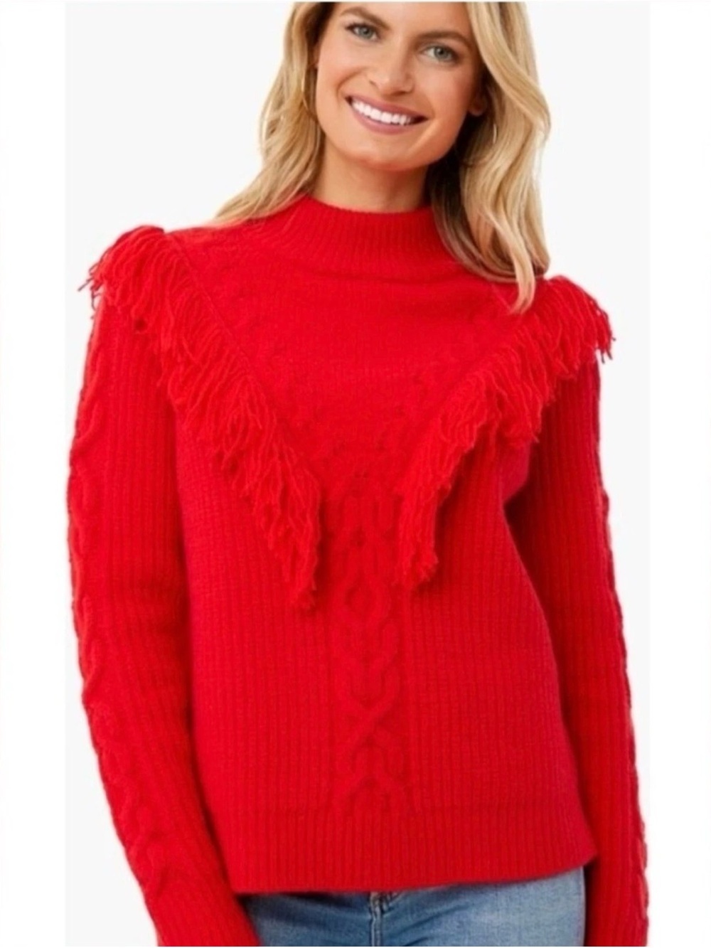 Tuckernuck Red Fringe Caswell Sweater Wool Blend NWT Small S